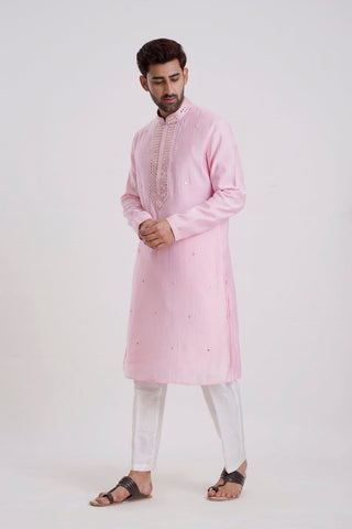 PINK COTTON SILK MIRROR WORK KURTA SET