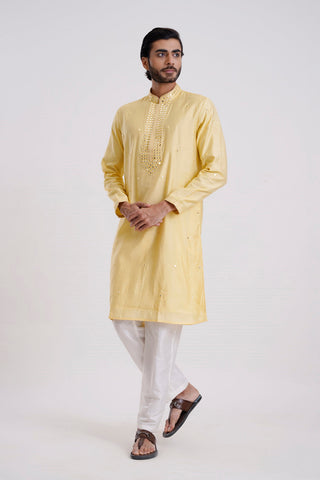 LIGHT HALDI COTTON SILK MIRROR WORK KURTA SET