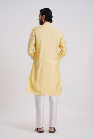 LIGHT HALDI COTTON SILK MIRROR WORK KURTA SET