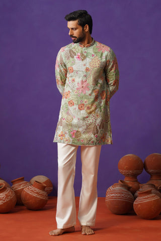 SIDDHARTH GUPTA IN ZORAIN SKY BLUE SHORT KURTA SET