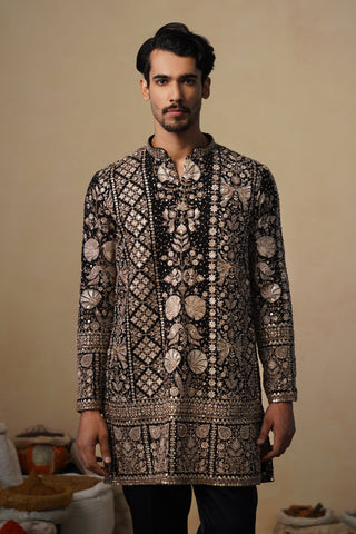 ASHNEER GROVER IN SANJH CUTDANA BLACK SHORT KURTA SET