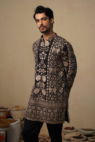 ASHNEER GROVER IN SANJH CUTDANA BLACK SHORT KURTA SET