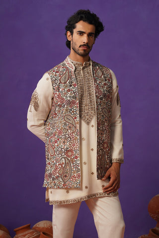 GAGAN IVORY SHORT KURTA JACKET SET