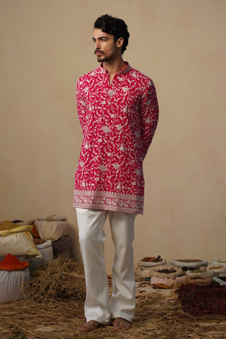 ASHNEER GROVER IN GULBAHAAR HOT PINK SHORT KURTA SET