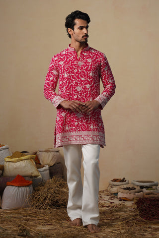ASHNEER GROVER IN GULBAHAAR HOT PINK SHORT KURTA SET