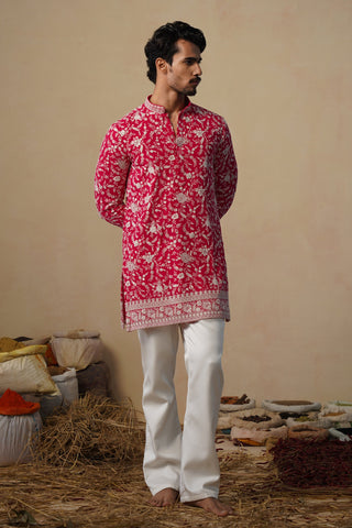 ASHNEER GROVER IN GULBAHAAR HOT PINK SHORT KURTA SET