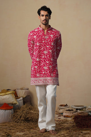 ASHNEER GROVER IN GULBAHAAR HOT PINK SHORT KURTA SET