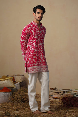 ASHNEER GROVER IN GULBAHAAR HOT PINK SHORT KURTA SET