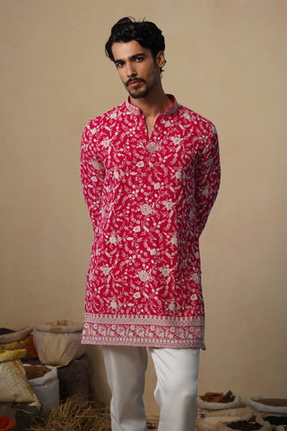 ASHNEER GROVER IN GULBAHAAR HOT PINK SHORT KURTA SET