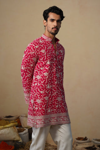 ASHNEER GROVER IN GULBAHAAR HOT PINK SHORT KURTA SET