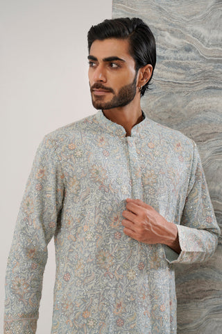 POWDER BLUE VISCOSE GEORGETTE SEQUINED KURTA SET