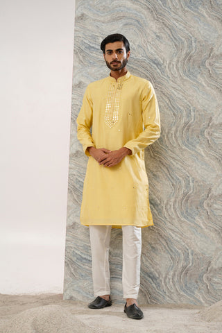 LIGHT HALDI COTTON SILK MIRROR WORK KURTA SET