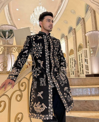 Sunny Chopra in Sukrit - Black Sherwani with Cutdana and Zari work