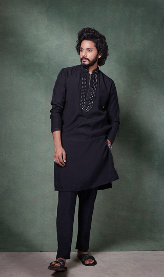 Teja Sajja in Kritya - Black Mirror Embroidered Kurta Set