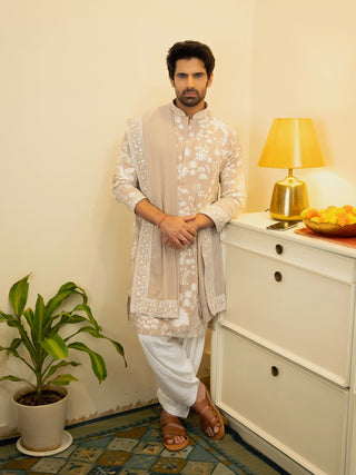 Mohit Malik in Vritra Beige Kurta set with patiyala and dupatta