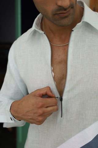 Tejas Powder Blue Linen Pathani Set
