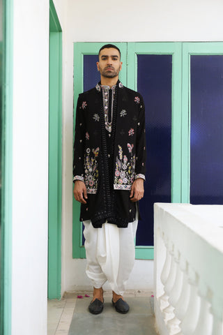 Zaid Darbar in Dhruv Real Mirror Work Black Kurta Jacket Set With Dhoti And Dupatta