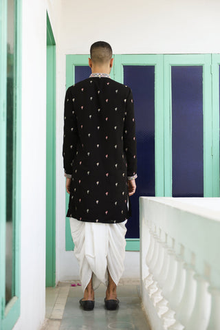 Dhruv Real Mirror Work Black Kurta Jacket Set With Dhoti And Dupatta