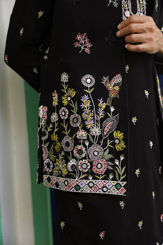 Dhruv Real Mirror Work Black Kurta Jacket Set With Dhoti And Dupatta