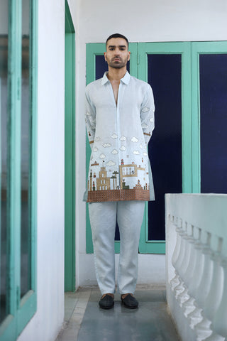 Parth Sky Blue Front Open Kurta Set