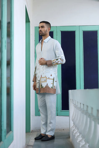 Parth Sky Blue Front Open Kurta Set