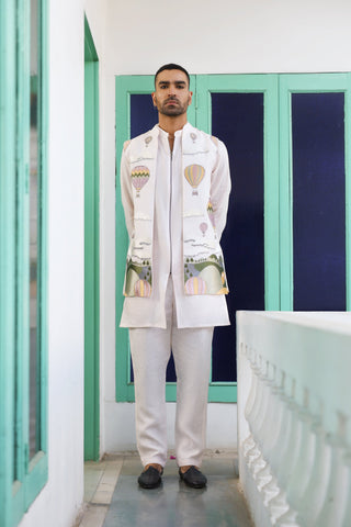 Umair Pink Linen Front Open Long Jacket Set