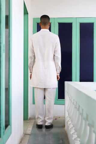 Umair Pink Linen Front Open Long Jacket Set