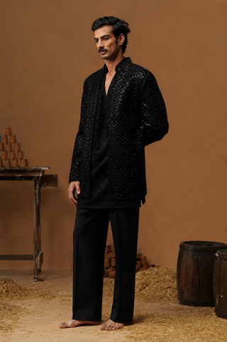 VED BLACK JODHPURI SET WITH V NECK KURTA