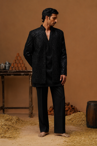 VED BLACK JODHPURI SET WITH V NECK KURTA