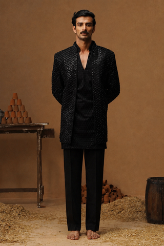 VED BLACK JODHPURI SET WITH V NECK KURTA