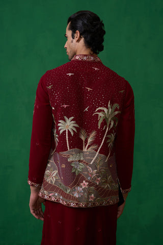 FOREST MAROON KURTA JACKET SET