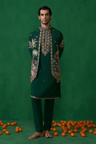 Aayush Keshri in FOREST BOTTEL GREEN KURTA JACKET SET