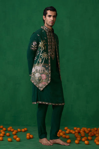 Aayush Keshri in FOREST BOTTEL GREEN KURTA JACKET SET