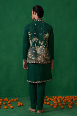 Aayush Keshri in FOREST BOTTEL GREEN KURTA JACKET SET