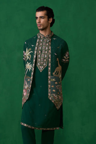 Aayush Keshri in FOREST BOTTEL GREEN KURTA JACKET SET