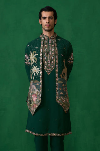 Aayush Keshri in FOREST BOTTEL GREEN KURTA JACKET SET