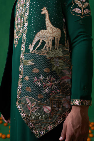 Aayush Keshri in FOREST BOTTEL GREEN KURTA JACKET SET