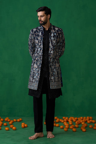 AMIR ALI IN GARDEN NAVY BLUE INDOWESTERN SET