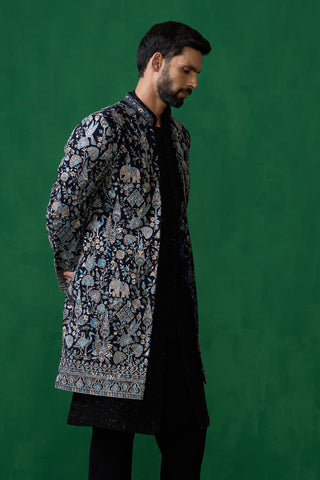 AMIR ALI IN GARDEN NAVY BLUE INDOWESTERN SET