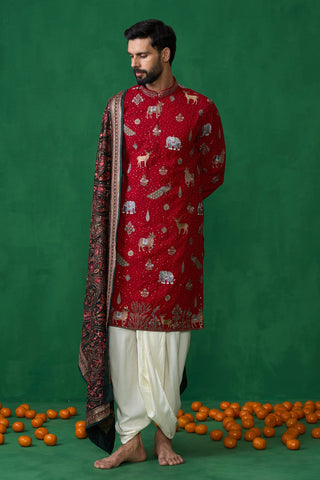 Tanmay Bhat in PICHWAI RED DHOTI KURTA SET