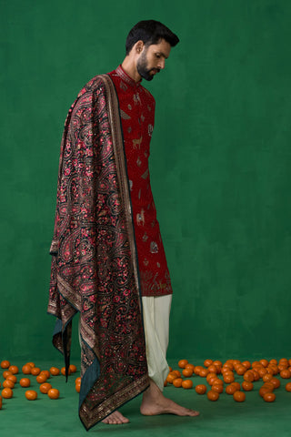 Devansh Kamboj in Tanmay Bhat in PICHWAI RED DHOTI KURTA SET