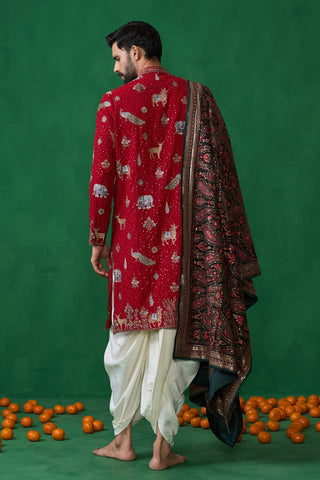 Devansh Kamboj in Tanmay Bhat in PICHWAI RED DHOTI KURTA SET
