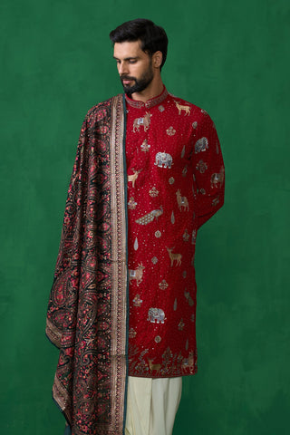 Devansh Kamboj in Tanmay Bhat in PICHWAI RED DHOTI KURTA SET
