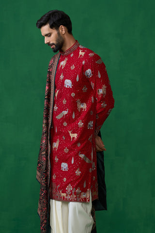 Devansh Kamboj in Tanmay Bhat in PICHWAI RED DHOTI KURTA SET