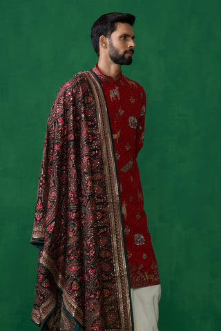 Devansh Kamboj in Tanmay Bhat in PICHWAI RED DHOTI KURTA SET