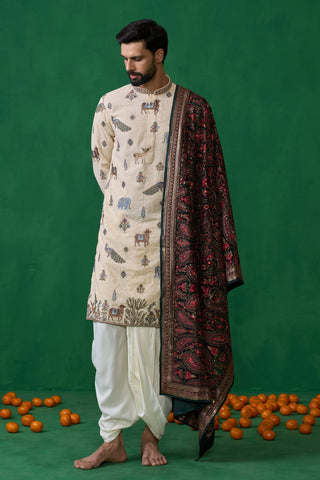 PICHWAI BEIGE DHOTI KURTA SET
