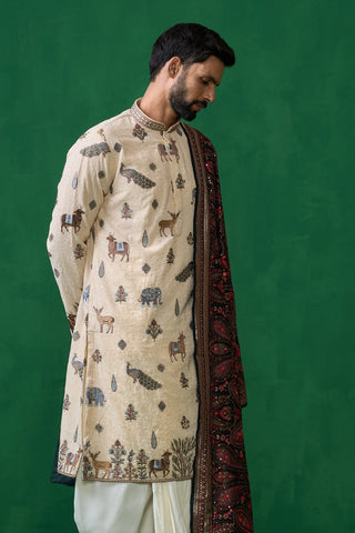 PICHWAI BEIGE DHOTI KURTA SET