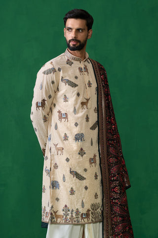 PICHWAI BEIGE DHOTI KURTA SET