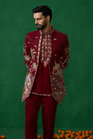 FOREST MAROON JODHPURI SET