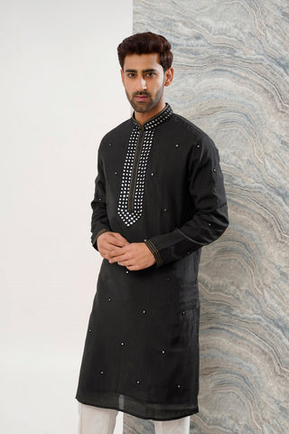 Vicky Jain in BLACK COTTON SILK MIRROR WORK KURTA SET